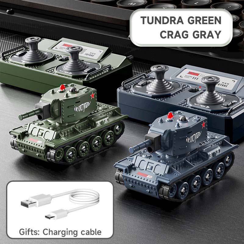 Gray And Green Mini RC Tank Set With Dual Controllers And Type-C Charging Cables -BRRRRT