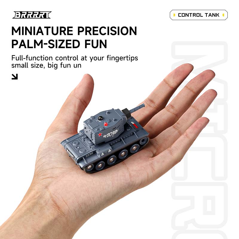 1/64 Scale Grey RC Tank Shown In The Palm Of A Hand -BRRRRT