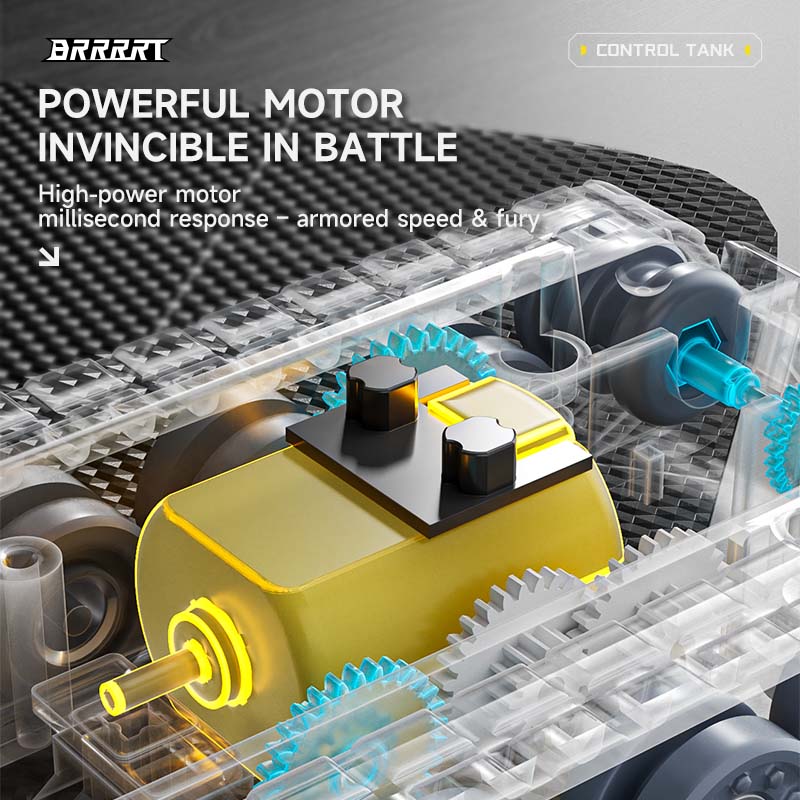 Transparent View Of Internal Motor And Gears In Mini RC Tank -BRRRRT