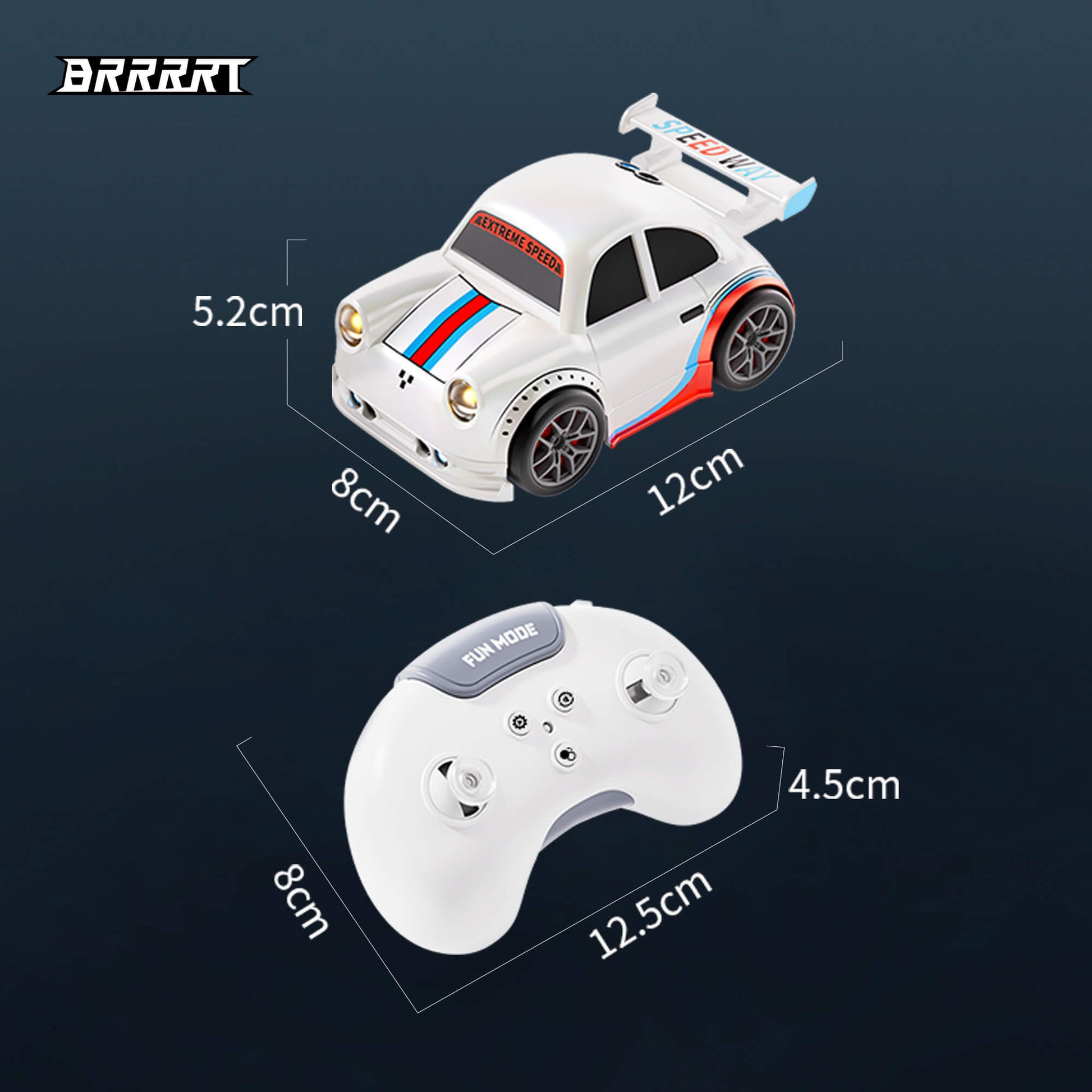 Mini Smart Drift Car White Size and Dimensions - Remote Control -BRRRRT