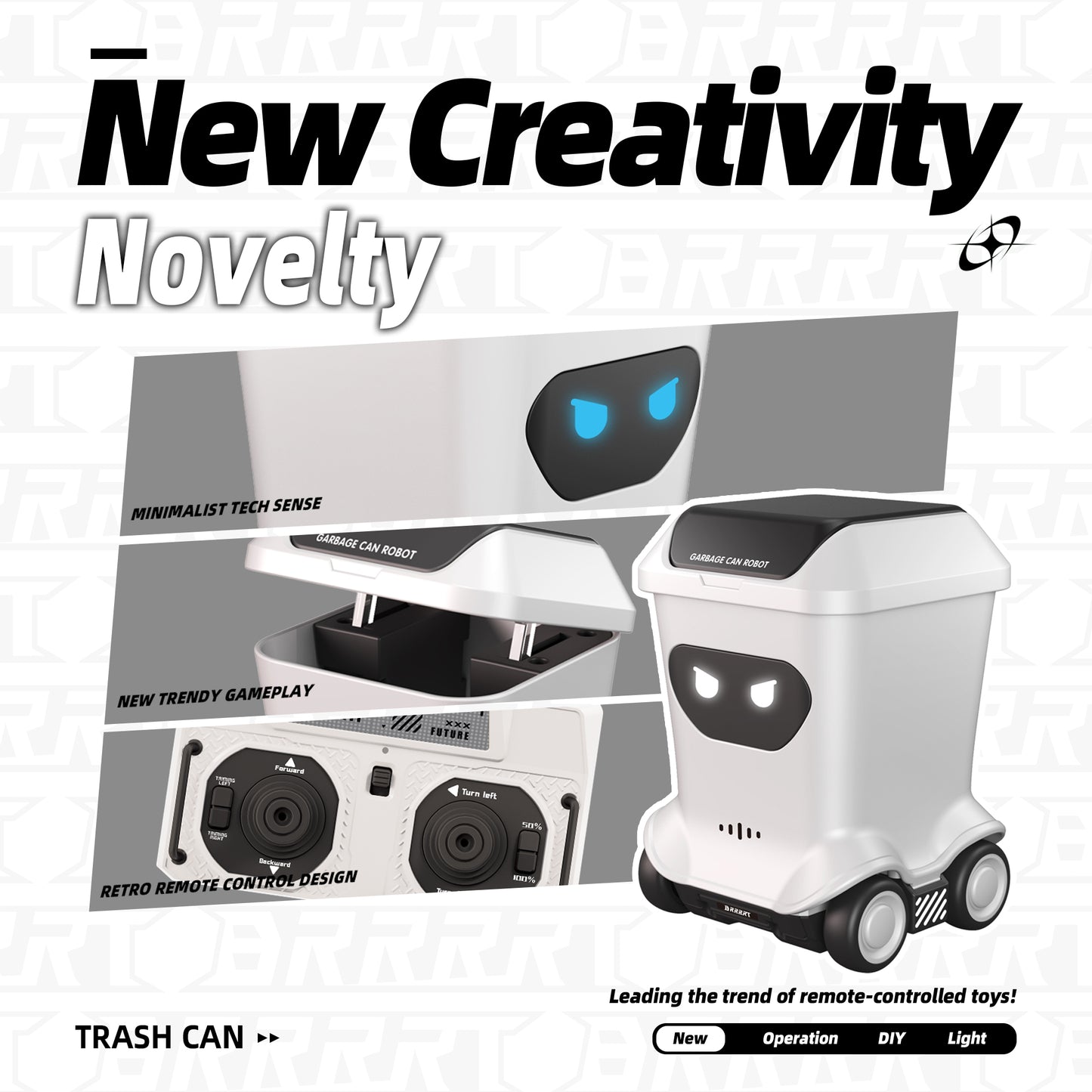 BRRRRT Mini RC Trash Can with Lights and Sounds