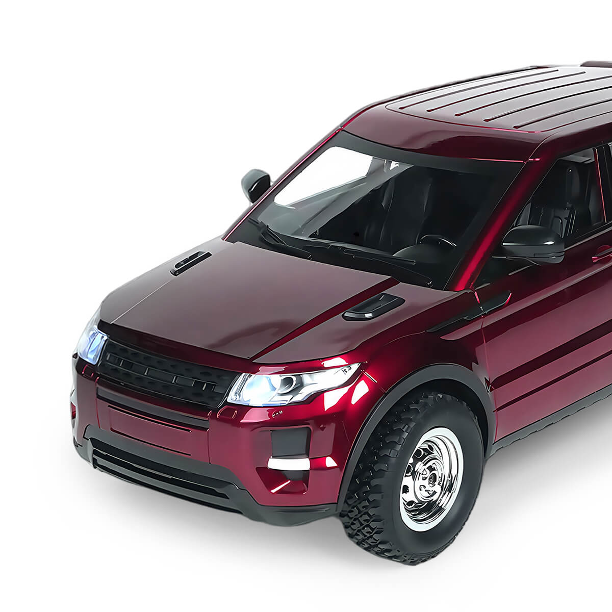 RC Rock Crawler im Maßstab 1/14, 4WD Offroad-Auto, Seitenansicht mit glänzend roter Lackierung - BRRRRT