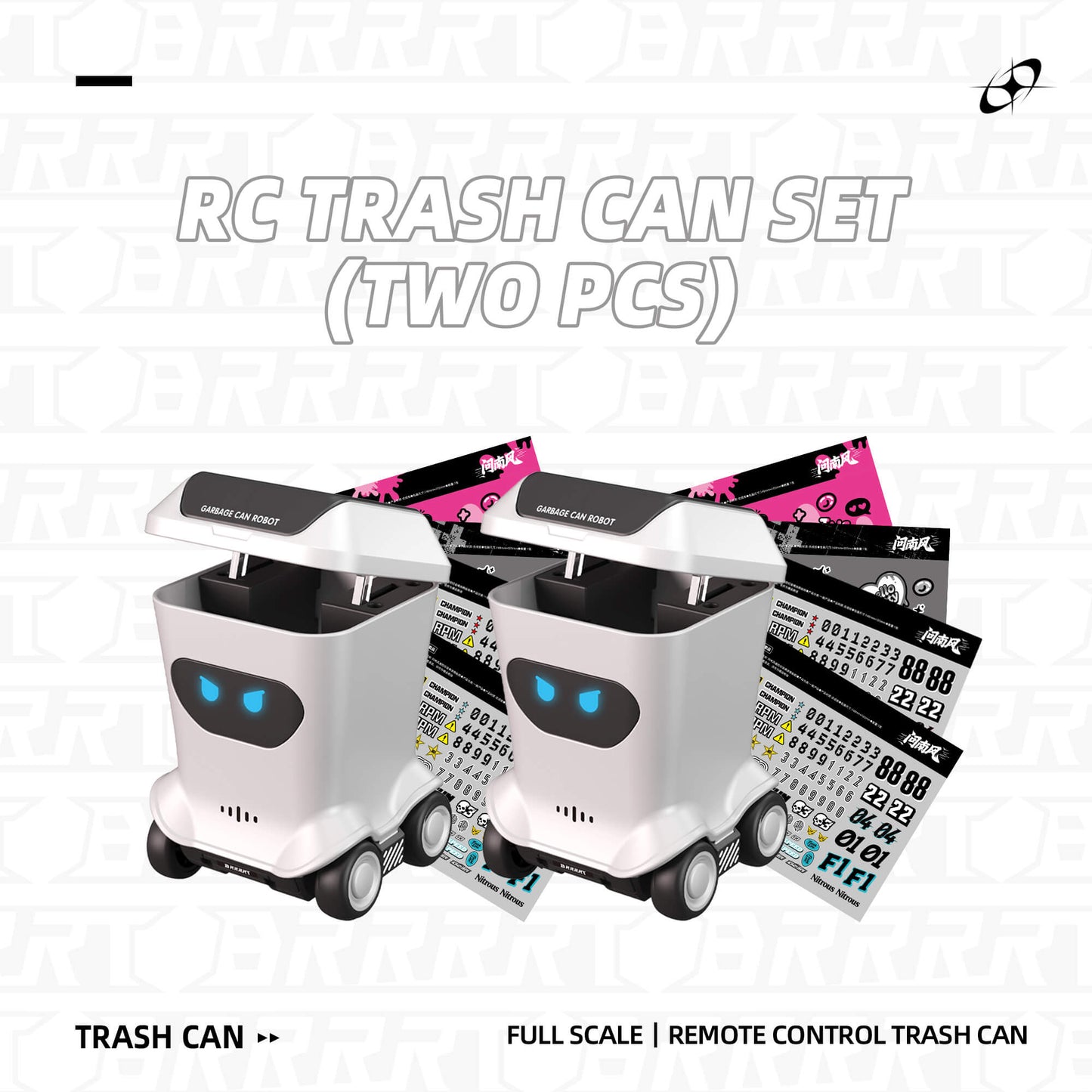 Mini RC Trash Can Set with Two Units and Stickers - Remote Control Fun -BRRRRT