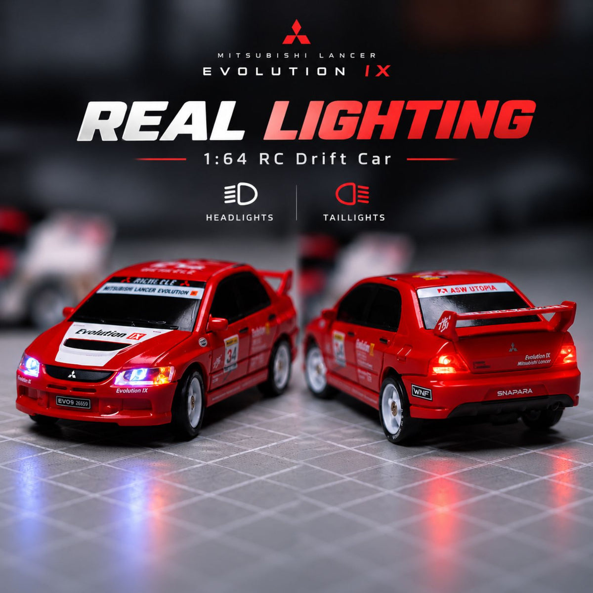 Licensed 1:64 Mitsubishi Lancer Evolution IX WRC RC Drift Car