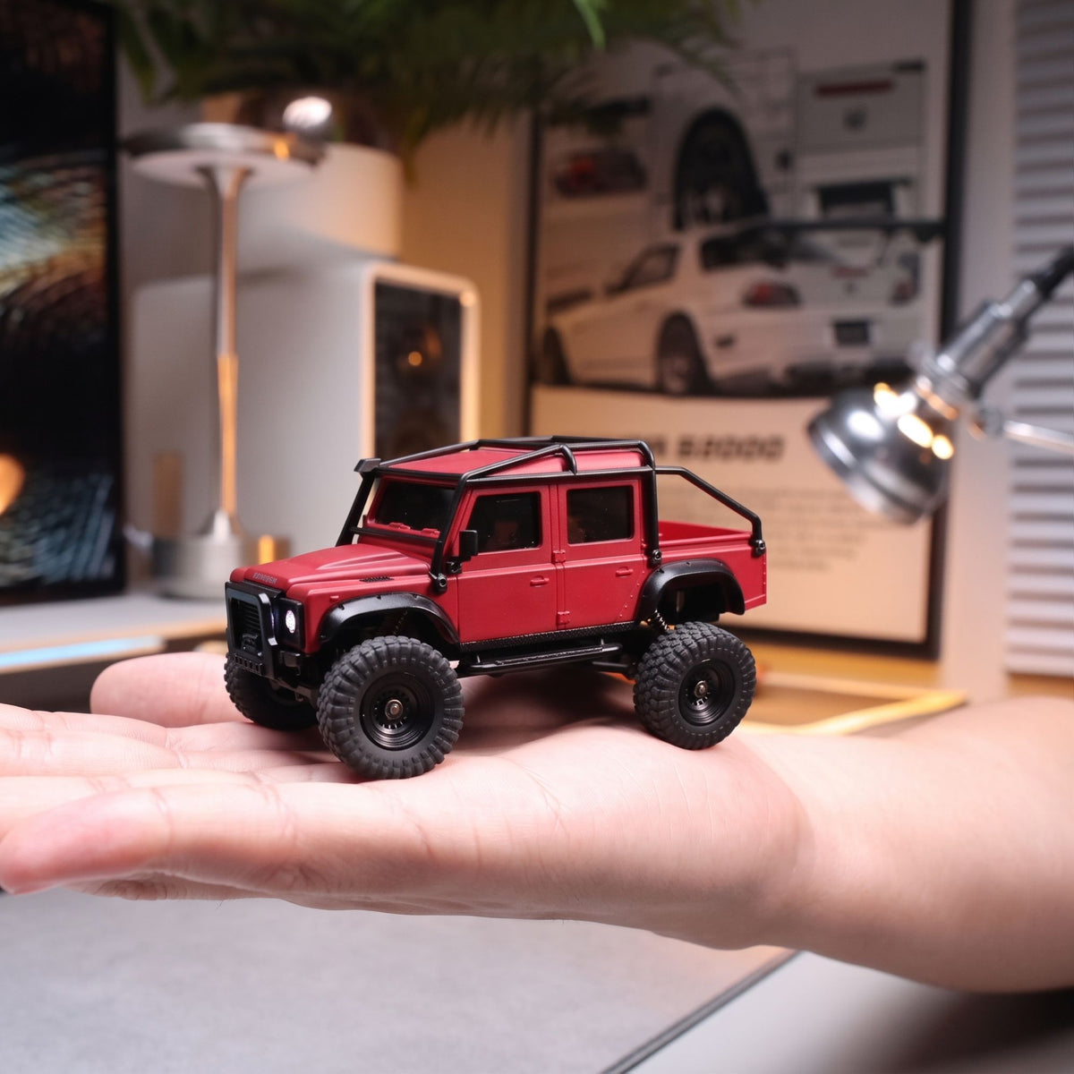 Red 1:43 Land Rover Defender 110 RC Crawler on hand