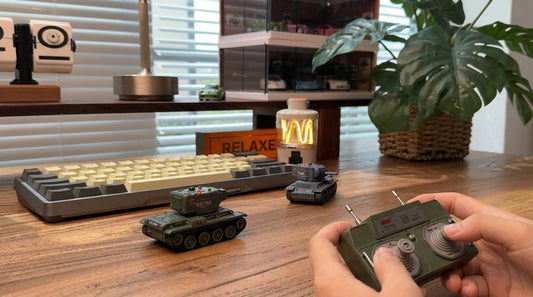 mini rc tank desktop battle setup with multiple tanks and remote control indoor play BRRRRT