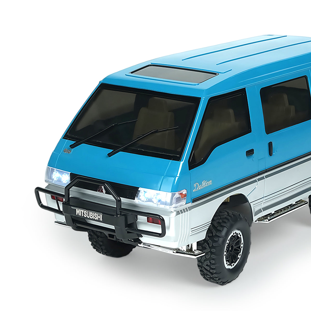Mitsubishi Delica 1/12 Scale RC Car Front Close-Up with Lights - BRRRRT