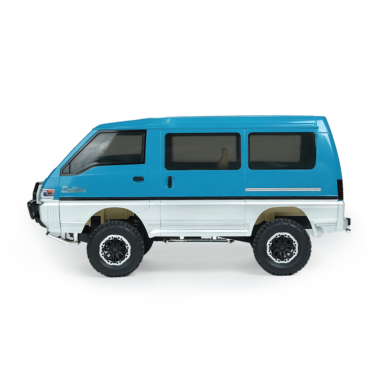 Mitsubishi Delica 1/12 Scale RC Car Dual-Speed Side Angle View with Chrome Wheels - BRRRRT