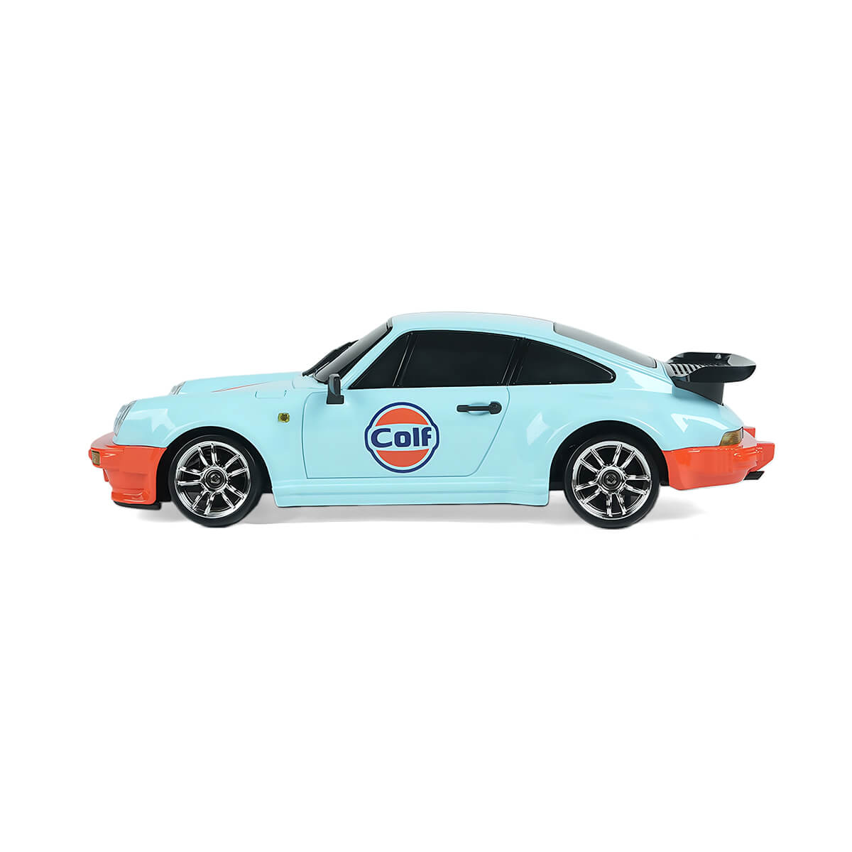1/18 RWD RC Drift Car Side View with Light Blue Racing Body and Sport Wheels - BRRRRT