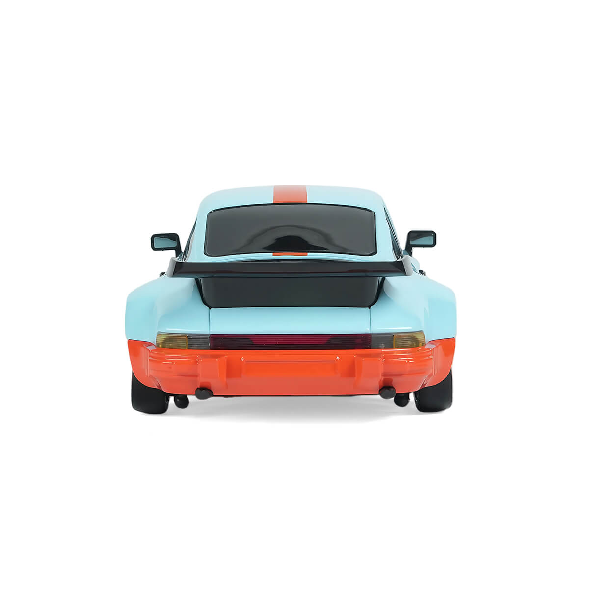 1/18 RWD RC Drift Car Rear View with Light Blue Racing Body and Rear Spoiler - BRRRRT