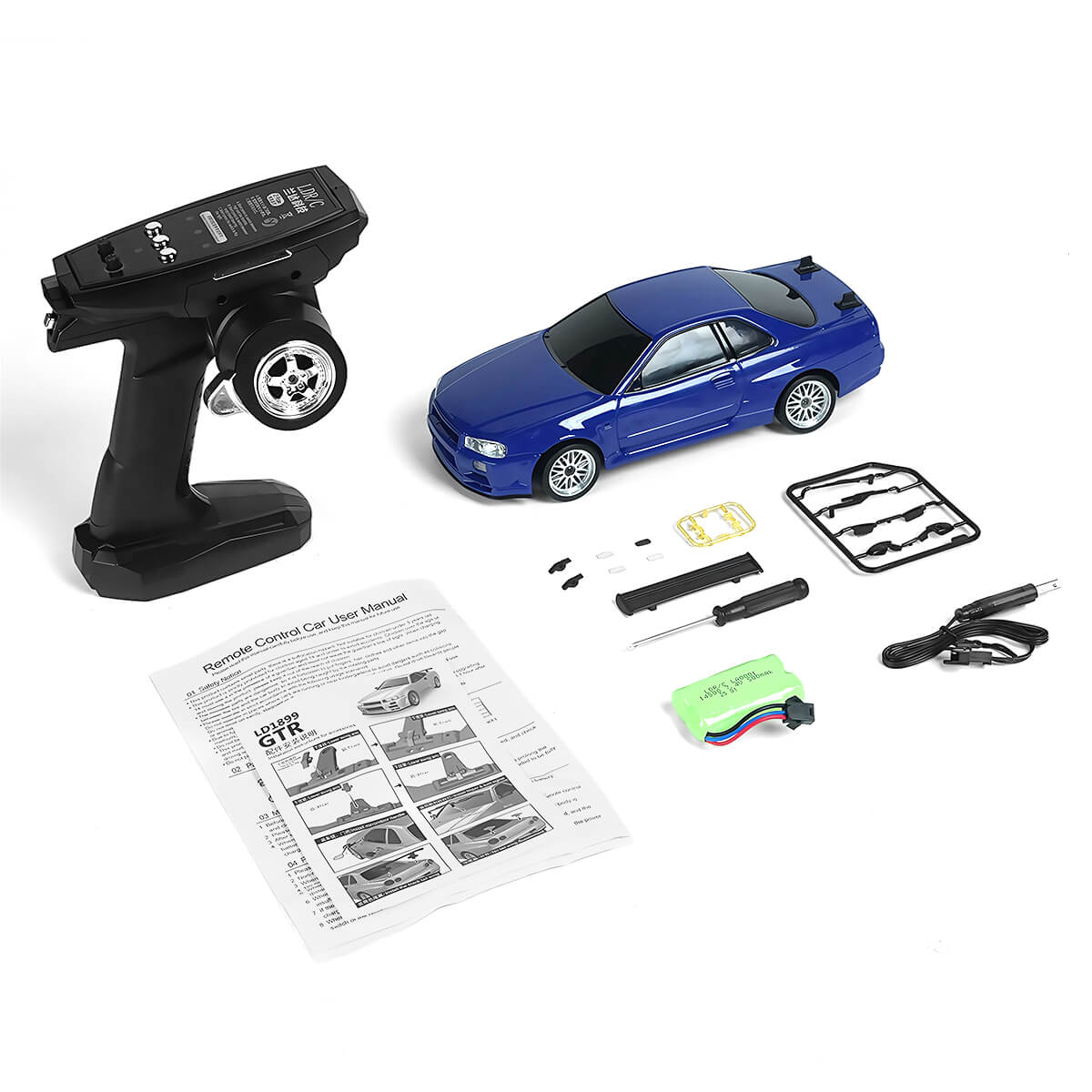 1/18 RC Drift Car RWD Gyro Stabilized Alloy Shell Accessories - Blue Model - Full Kit -BRRRRT