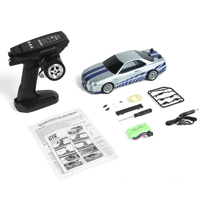 1/18 RC Drift Car RWD Gyro Stabilized Alloy Shell Accessories - Silver Model - Full Kit -BRRRRT