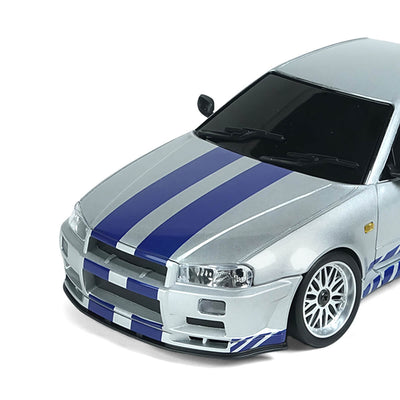1/18 RC Drift Car RWD Gyro Stabilized Alloy Shell Front View - Silver Model - High-Speed Drifting -BRRRRT