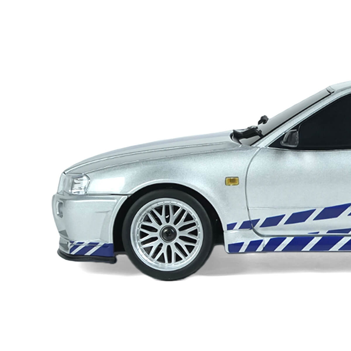 1/18 RC Drift Car RWD Gyro Stabilized Alloy Shell Side View - Silver Model - Precision Control -BRRRRT