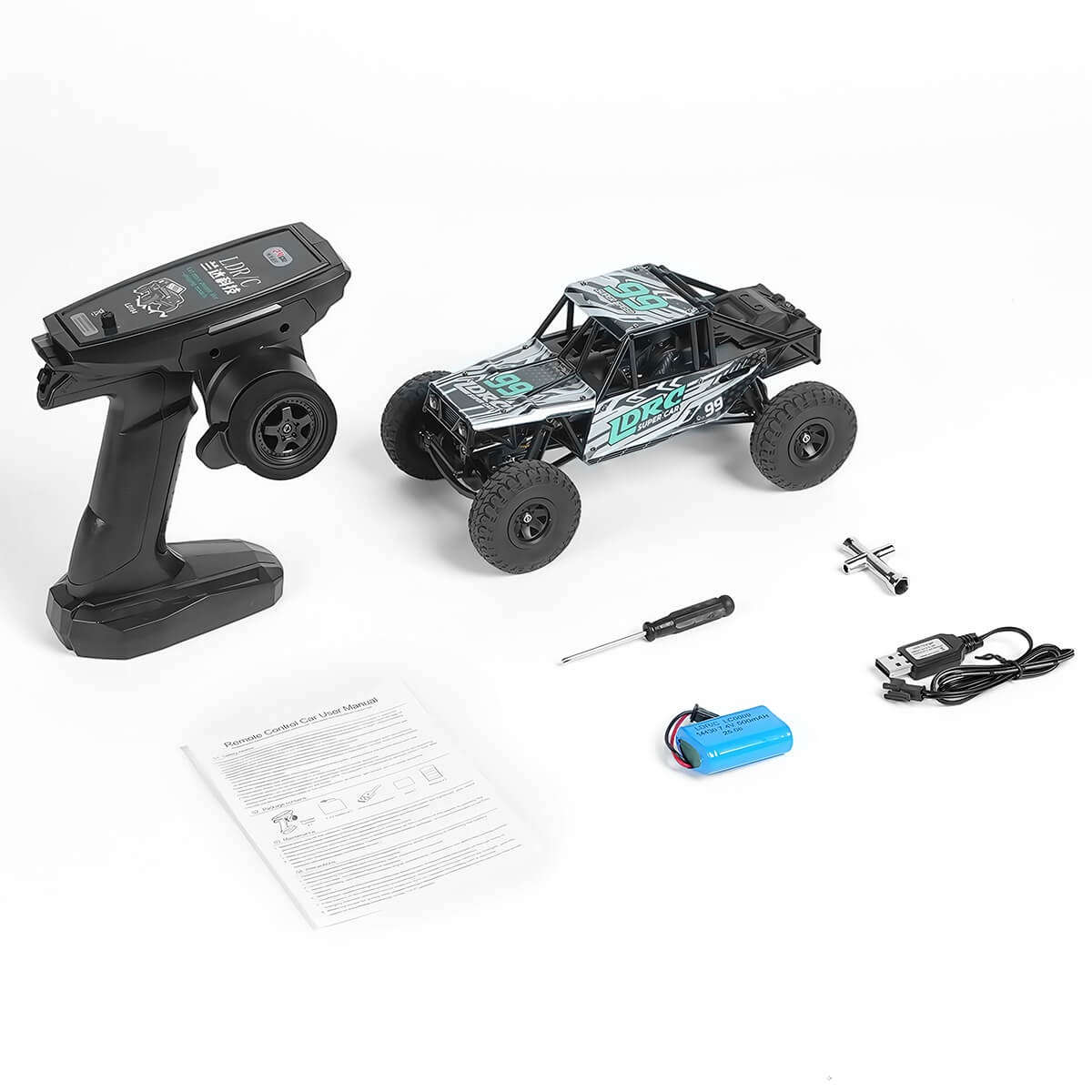 Ready to run RC rock crawler with 2.4GHz transmitter and rechargeable battery