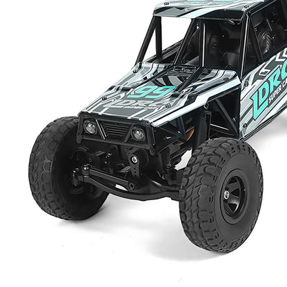 1/18 scale RC crawler top view showing body design and LED light configuration