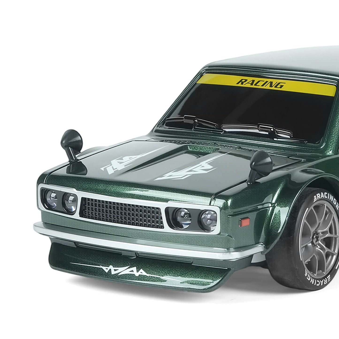 1/24 RC drift car 4WD close-up of front details showing headlights and body design – BRRRRT