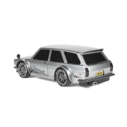 1/24 RC drift car 4WD in silver color rear angled side view showing body shape and stance – BRRRRT