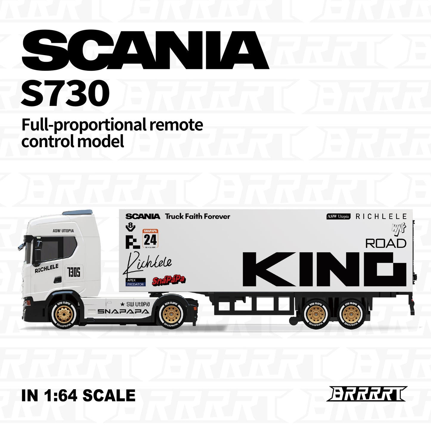 Scania 730S Licensed 1/64 RC Drift Container Truck