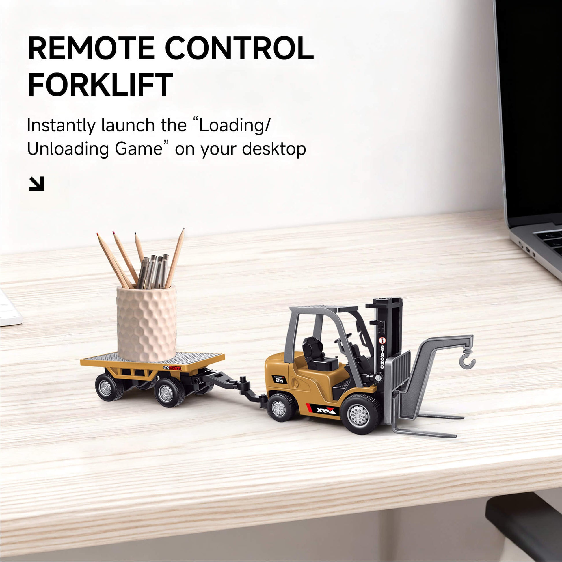 Mini Remote Control Forklift with Loading/Unloading Function, Compact Design for Desktop Play -BRRRRT