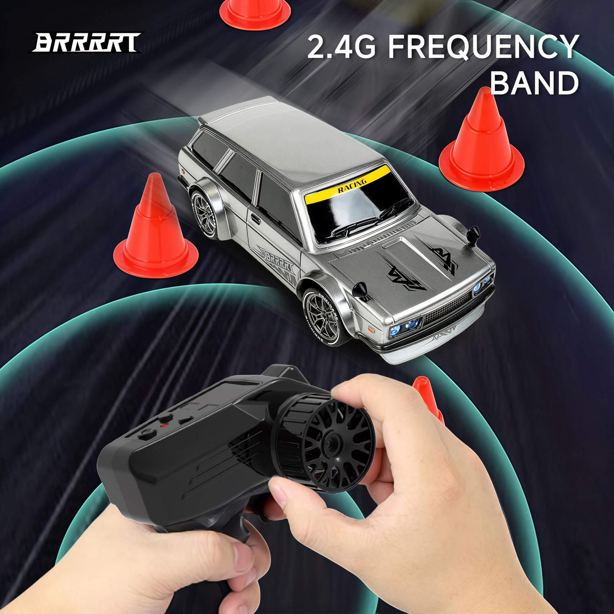 1/24 Scale 4WD RC Drift Car in Silver, High-Speed Drift - Remote Control Action -BRRRRT