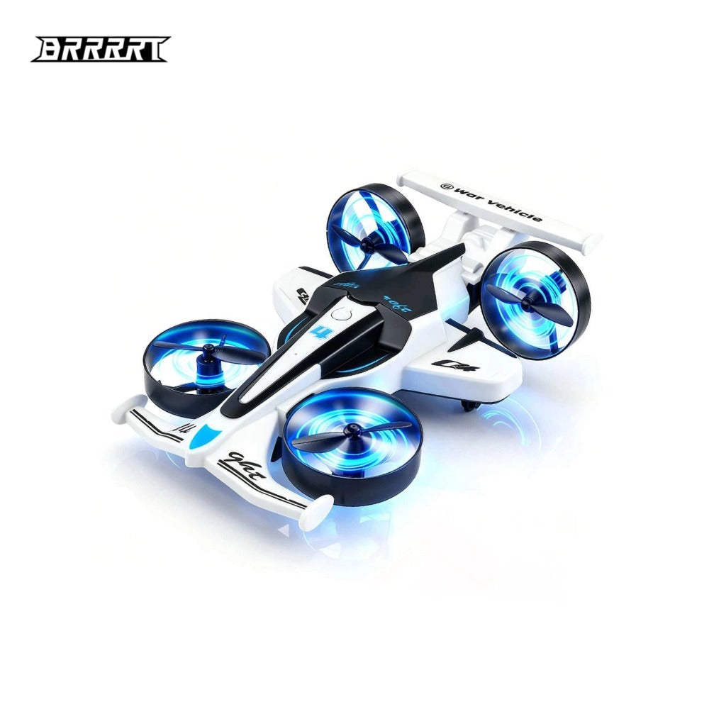 2-in-1 RC airplane with blue LED propellers and remote controller, white flying and drifting remote control plane - BRRRRT
