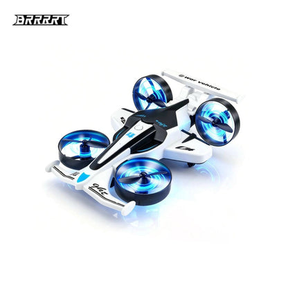 2-in-1 RC airplane with blue LED propellers and remote controller, white flying and drifting remote control plane - BRRRRT
