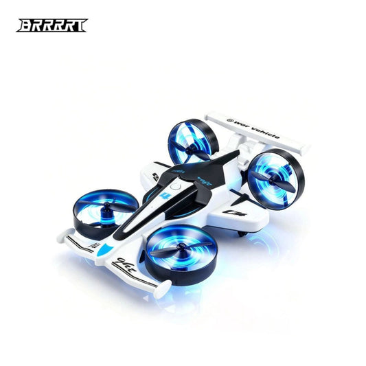 2-in-1 RC airplane with blue LED propellers and remote controller, white flying and drifting remote control plane - BRRRRT