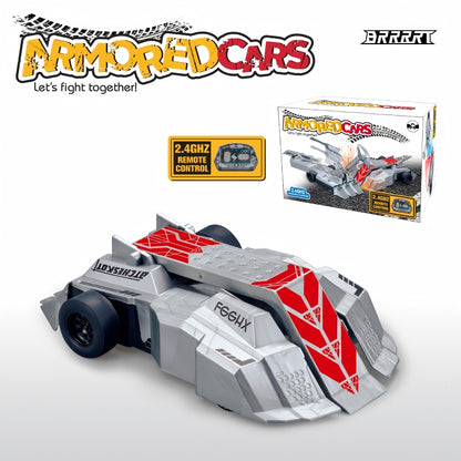 Armored RC Battle Car with Slingshot Attack Feature and Futuristic Combat Vehicle Design - BRRRRT