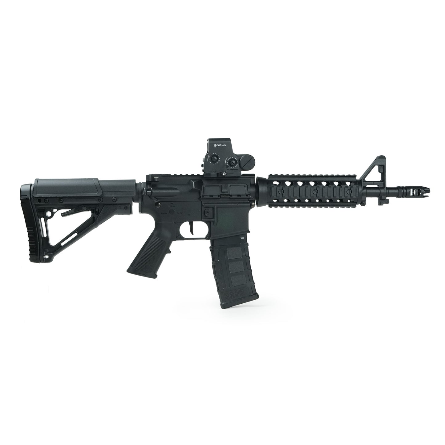 M4A1 Gel Blaster Side View with Tactical Optics–With adjustable stock and tactical optics for precision -BRRRRT