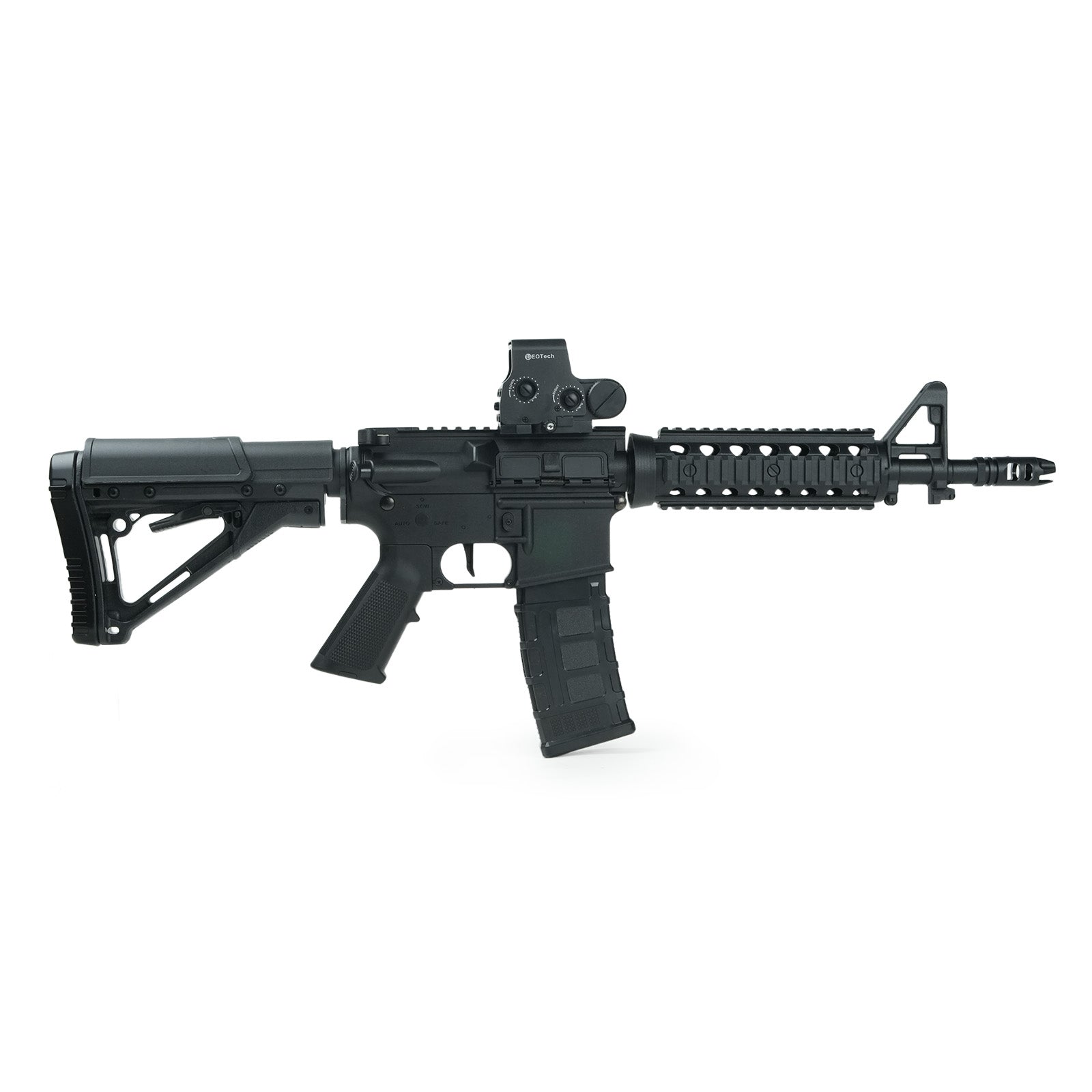 M4A1 Gel Blaster Side View with Tactical Optics–With adjustable stock and tactical optics for precision -BRRRRT