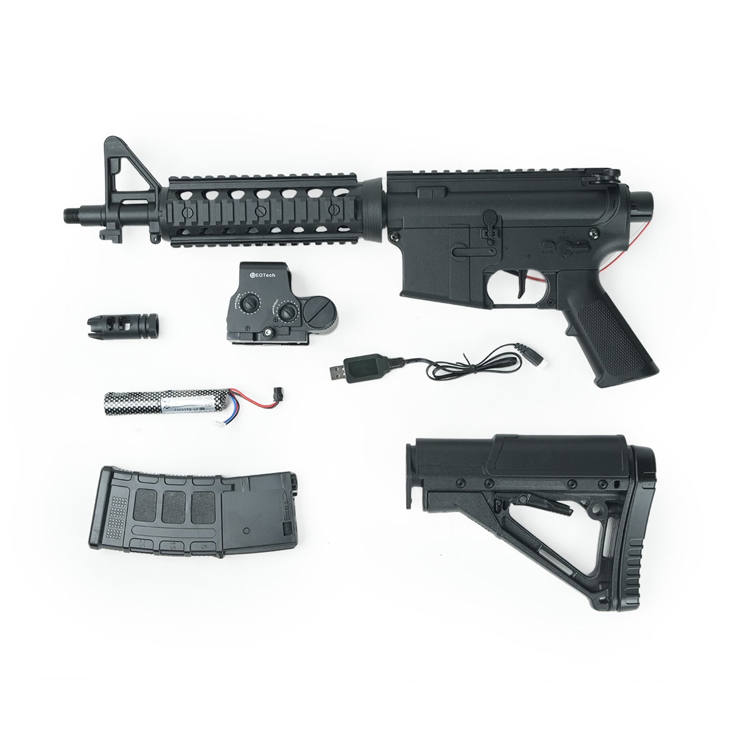 M4A1 Gel Blaster Components – Rifle, magazine, sight, and battery  -BRRRRT