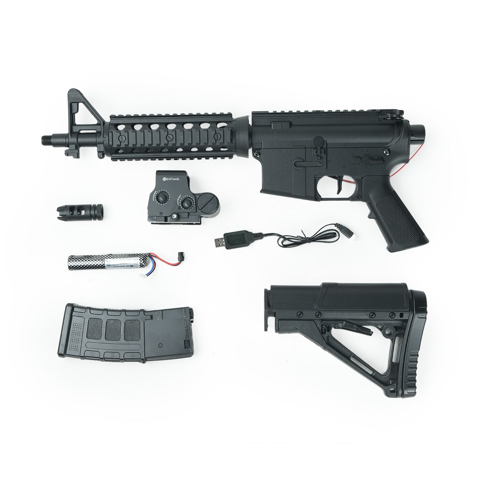 M4A1 Gel Blaster Components – Rifle, magazine, sight, and battery  -BRRRRT