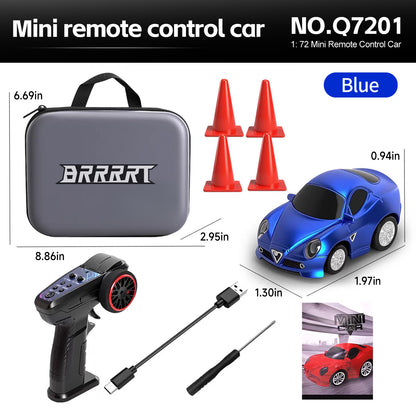 Mini 1/72 Racing RC Car with Gyro Control & LED Lights Blue