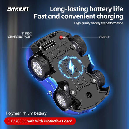Mini 1/72 Racing RC Car with Gyro Control & LED Lights Charge