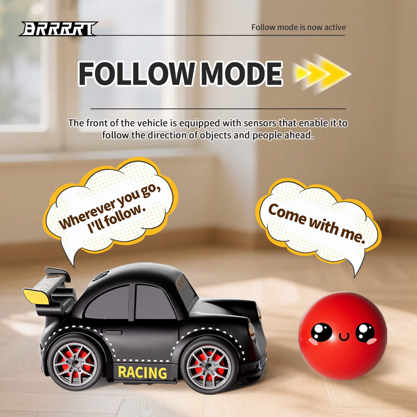 Mini RC Drift Car Smart Racing Toy Black Follow Modes -BRRRRT