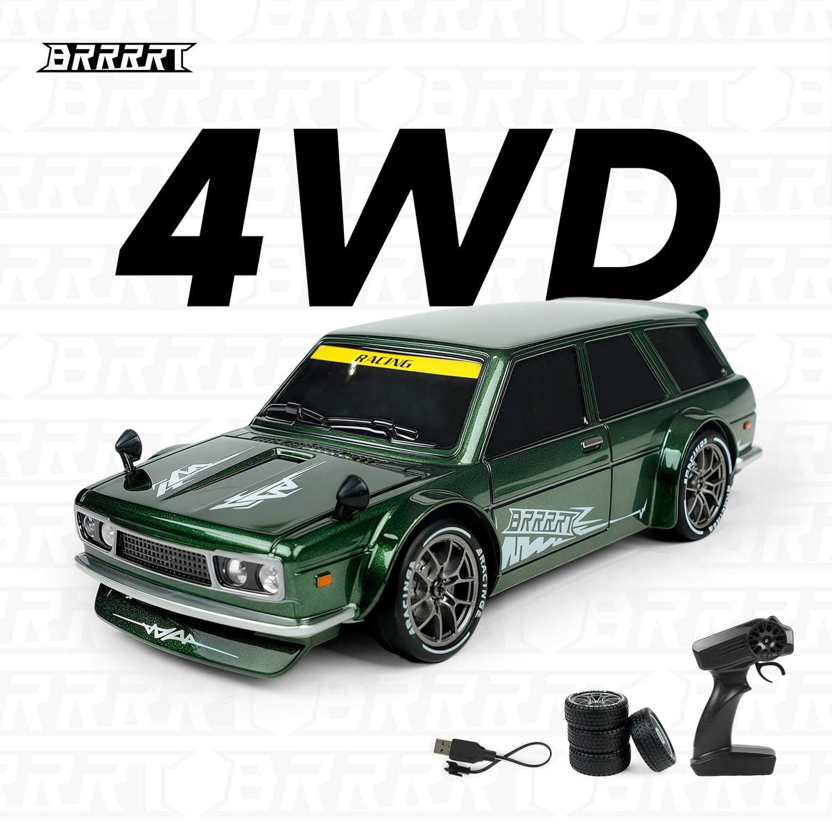 BRRRRT 1/24 Scale 4WD RC Drift Car Green