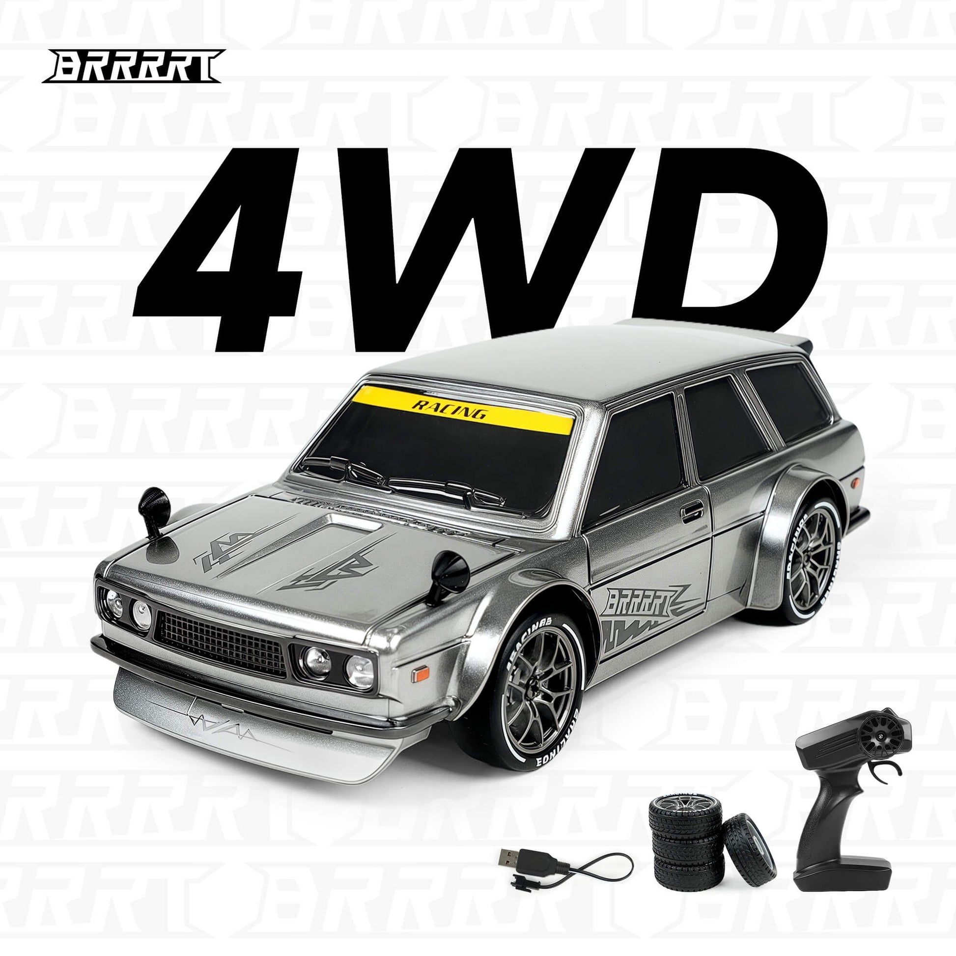 BRRRRT 1/24 Scale 4WD RC Drift Car Silver