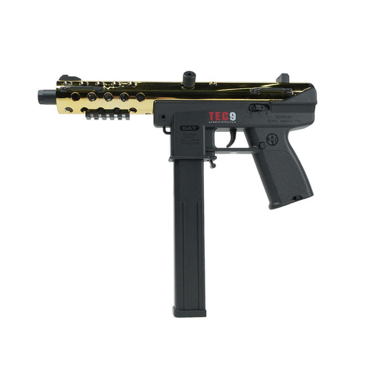 TEC 9 Gel Blaster Side View Golden Finish Black Handle -BRRRRT