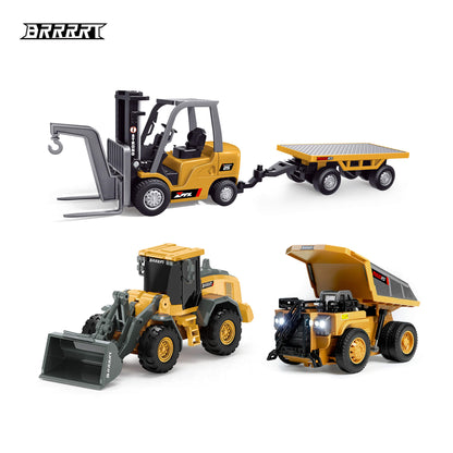 BRRRRT 1:64 RC Desktop Site Manager Set with a Mini Dump Truck, Forklift, and Bulldozer; portable remote control construction vehicles for indoor hobbyists.