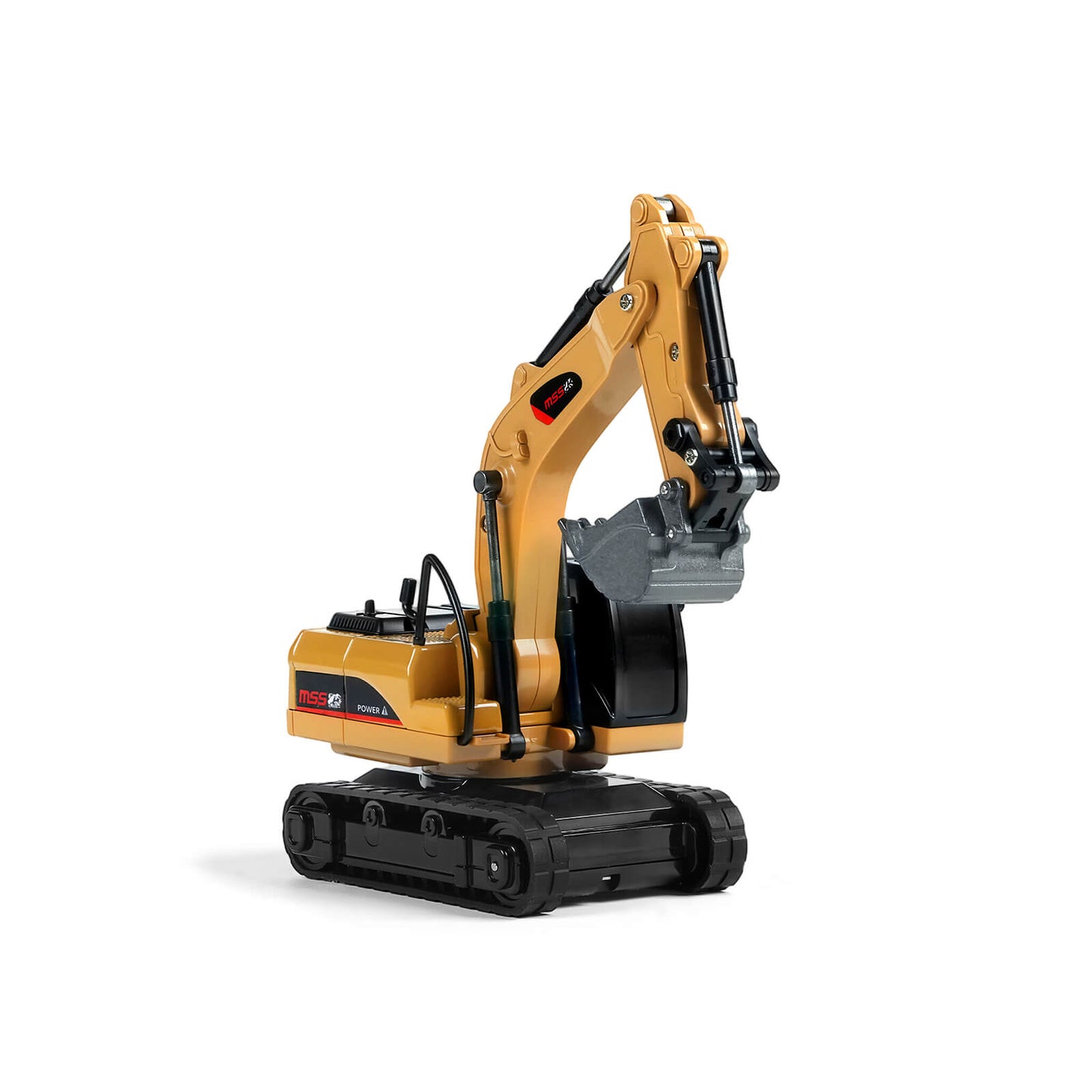 BRRRRT miniature RC excavator with the mechanical arm tucked in for a compact profile