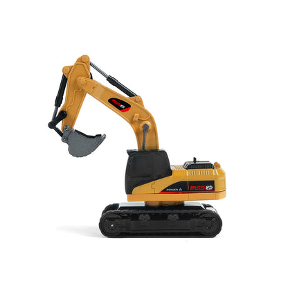 BRRRRT 1/64 mini RC excavator in a digging pose showing its alloy bucket