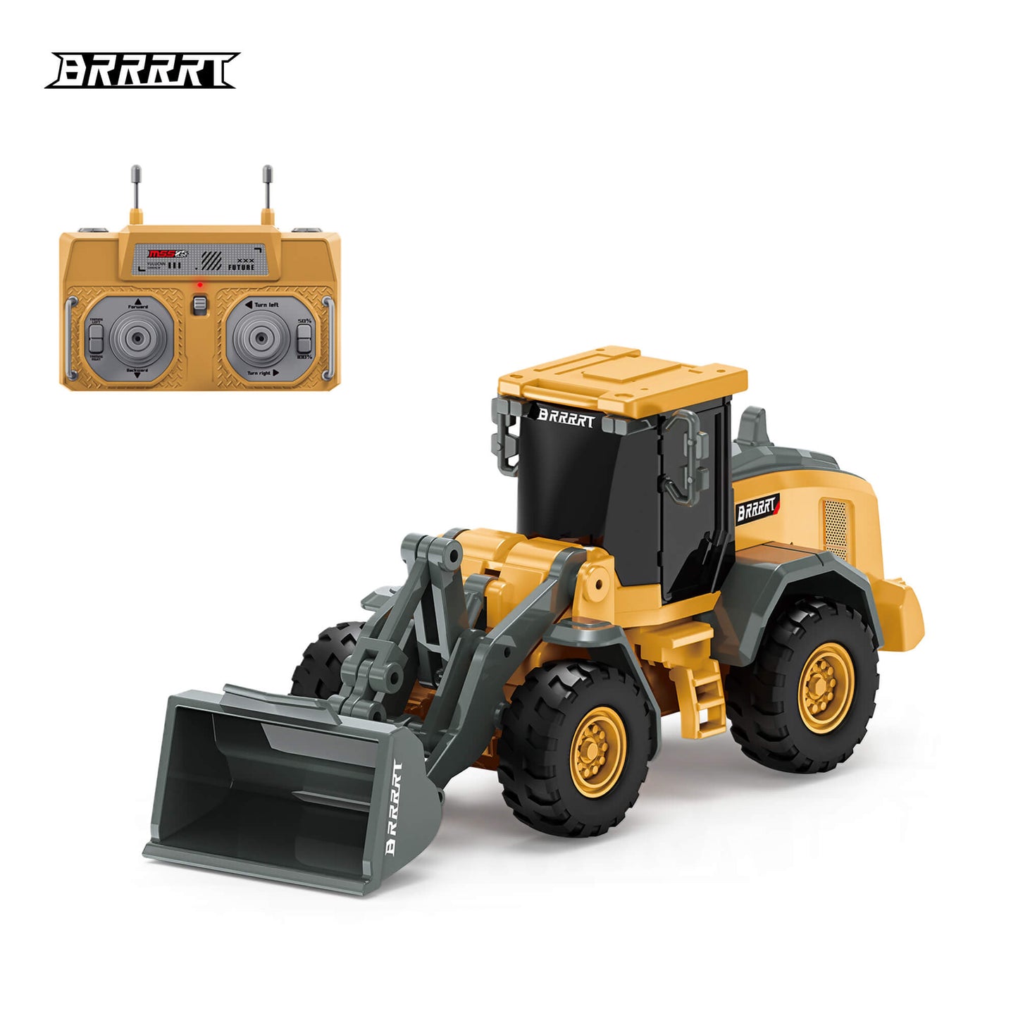 BRRRRT RC Mini Bulldozer 8 CH Full Proportion, 1/64 scale metal construction toy with Type-C charging port and functional lifting bucket.