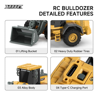 alt
BRRRRT RC Mini-Bulldozer 8-Kanal vollproportional: Gehäuse aus Legierung, Gummireifen und Type-C-Ladeanschluss