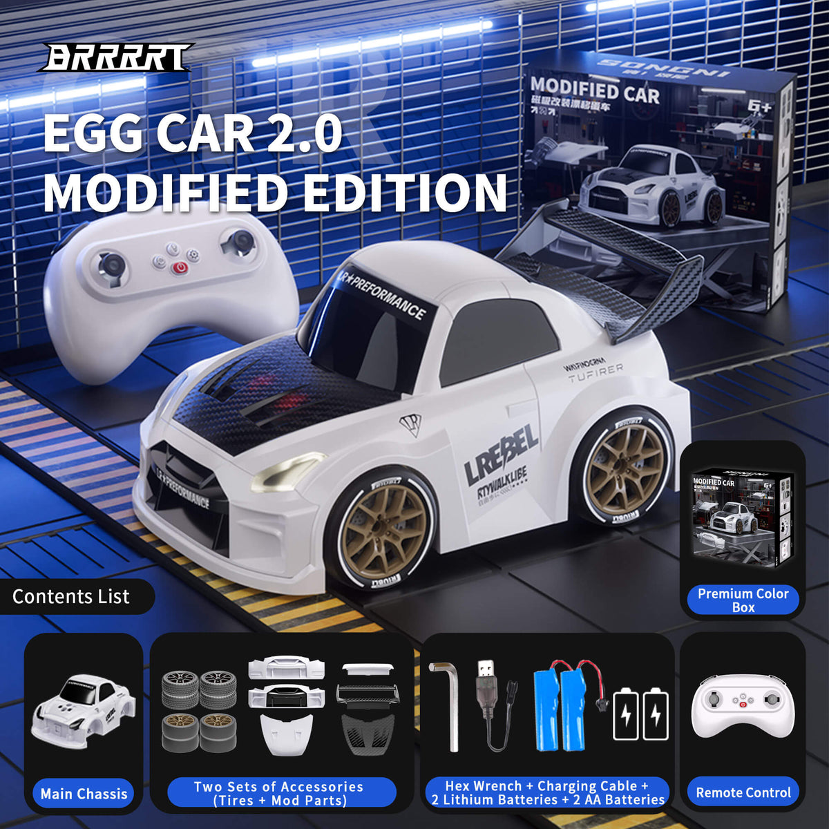 Customizable Mini RC Drift Car with Magnetic Accessories Contents List