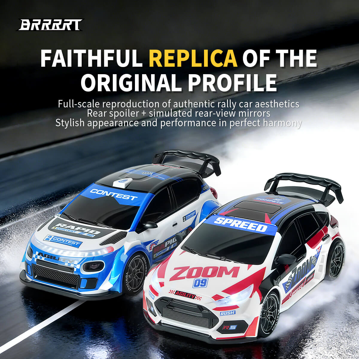Faithful Replica of Original Rally Car Profile with Rear Spoiler, Realistic Design for Racing -BRRRRT