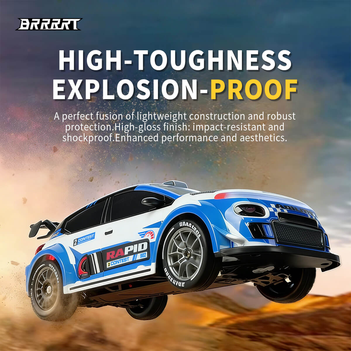 RC Rally Car with Remote Control in Action, High Gloss Finish, Shockproof Performance -BRRRRT