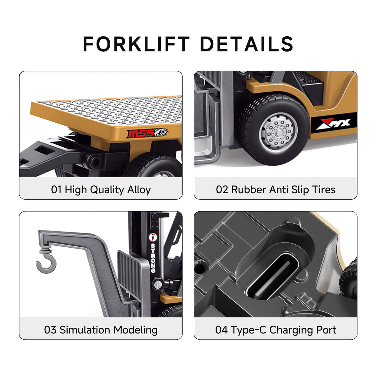 Mini Forklift with High-Quality Alloy, Rubber Anti-Slip Tires, and Type-C Charging Port for Enhanced Functionality - BRRRRT