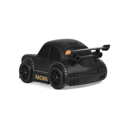 Black mini RC drift car with gold RACING decals - rear angle-BRRRRT