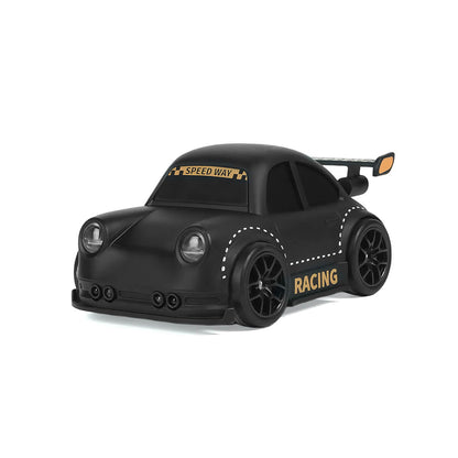 Black mini RC drift car with gold RACING decals-side view-BRRRRT